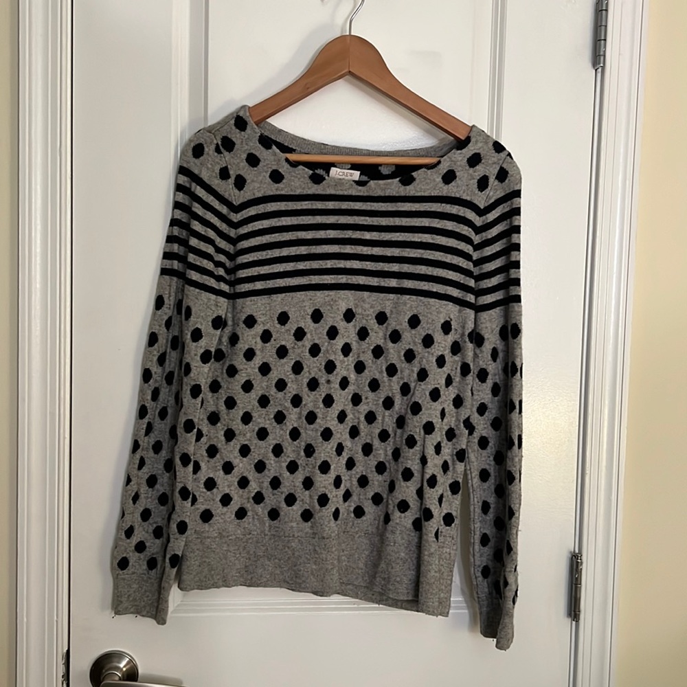 Striped/polka dot jcrew gray and black size medium sweater